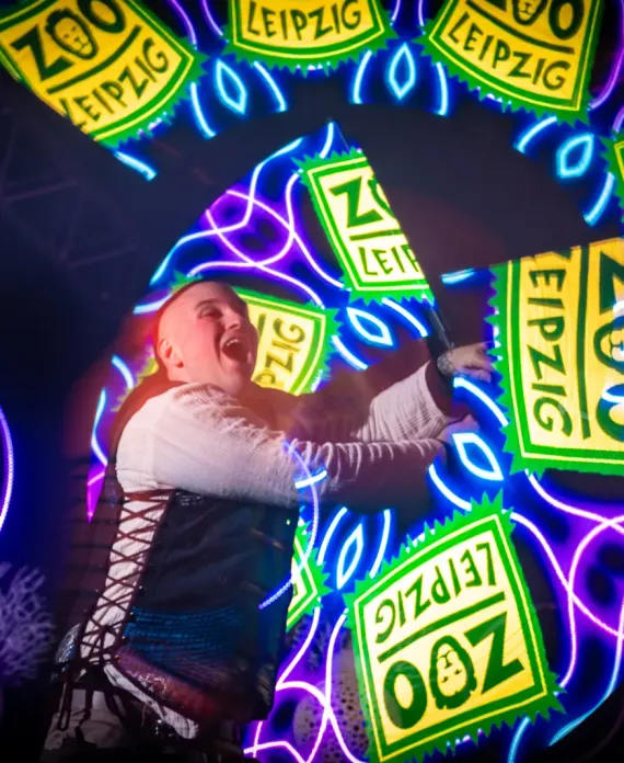 Indoor-Bühnenshow mit LED-Lichttechnik und Künstlern in Berlin